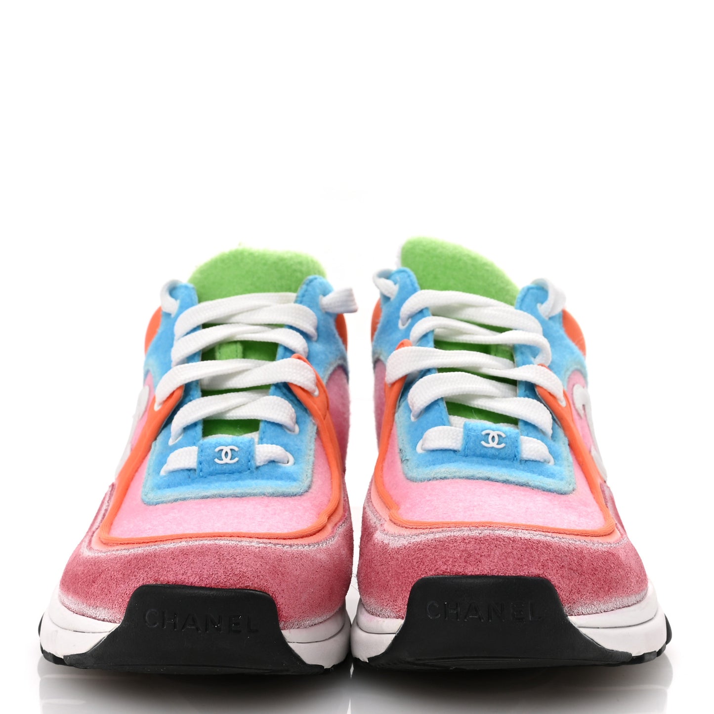 Fabric Suede Calfskin CC Sneakers 39 White Multicolor