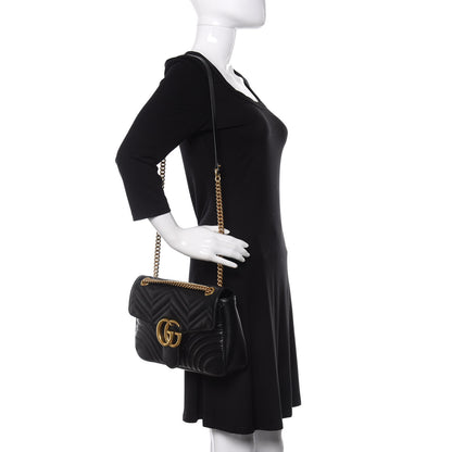 Gucci Calfskin Matelasse Medium GG Marmont Shoulder Bag Black 2 of 10