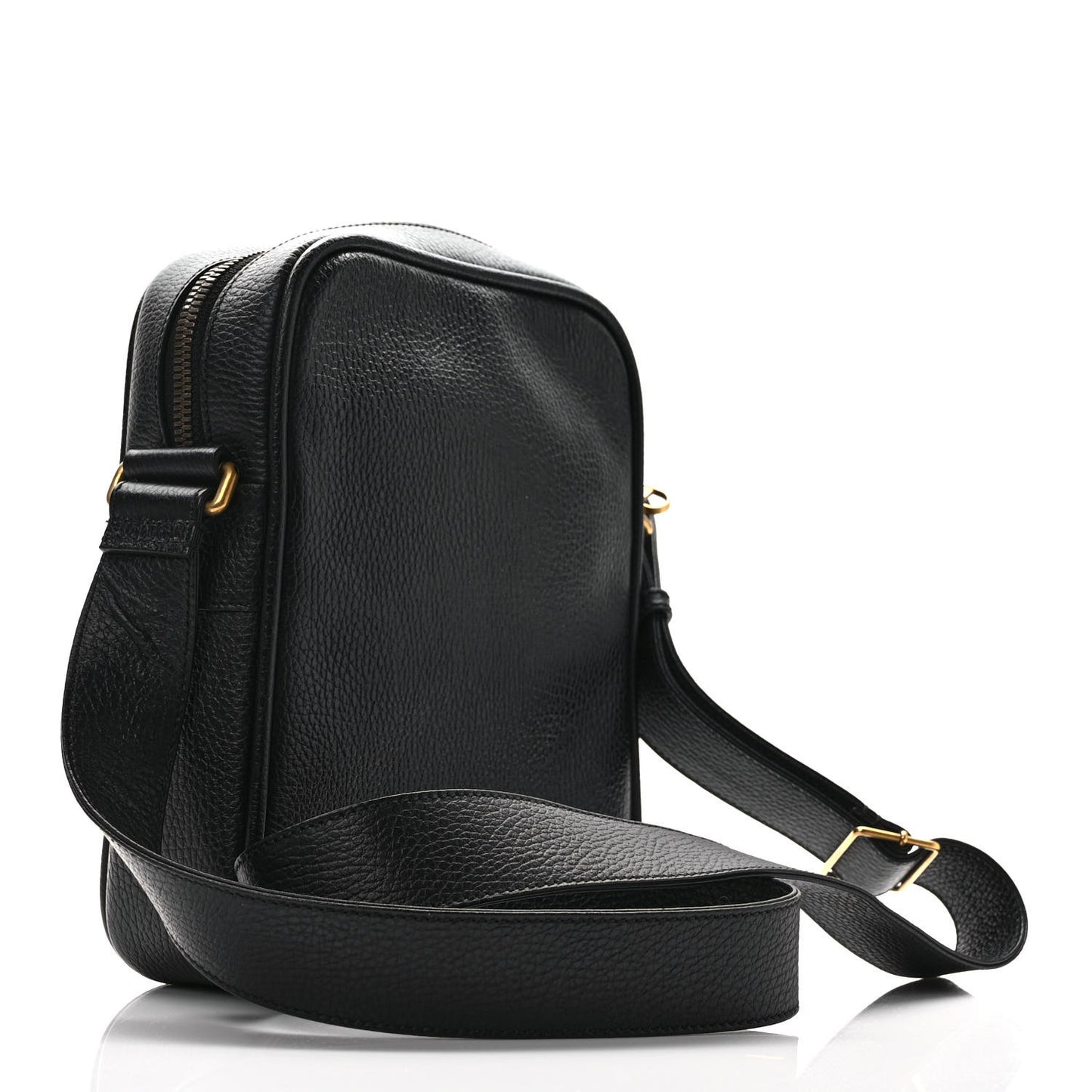 Grained Calfskin Logo Messenger Bag Black