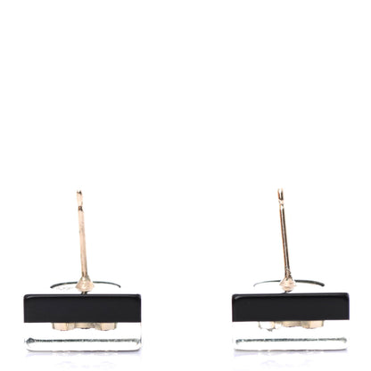 Chanel Resin Crystal CC Earrings Black White Gold 3 of 4