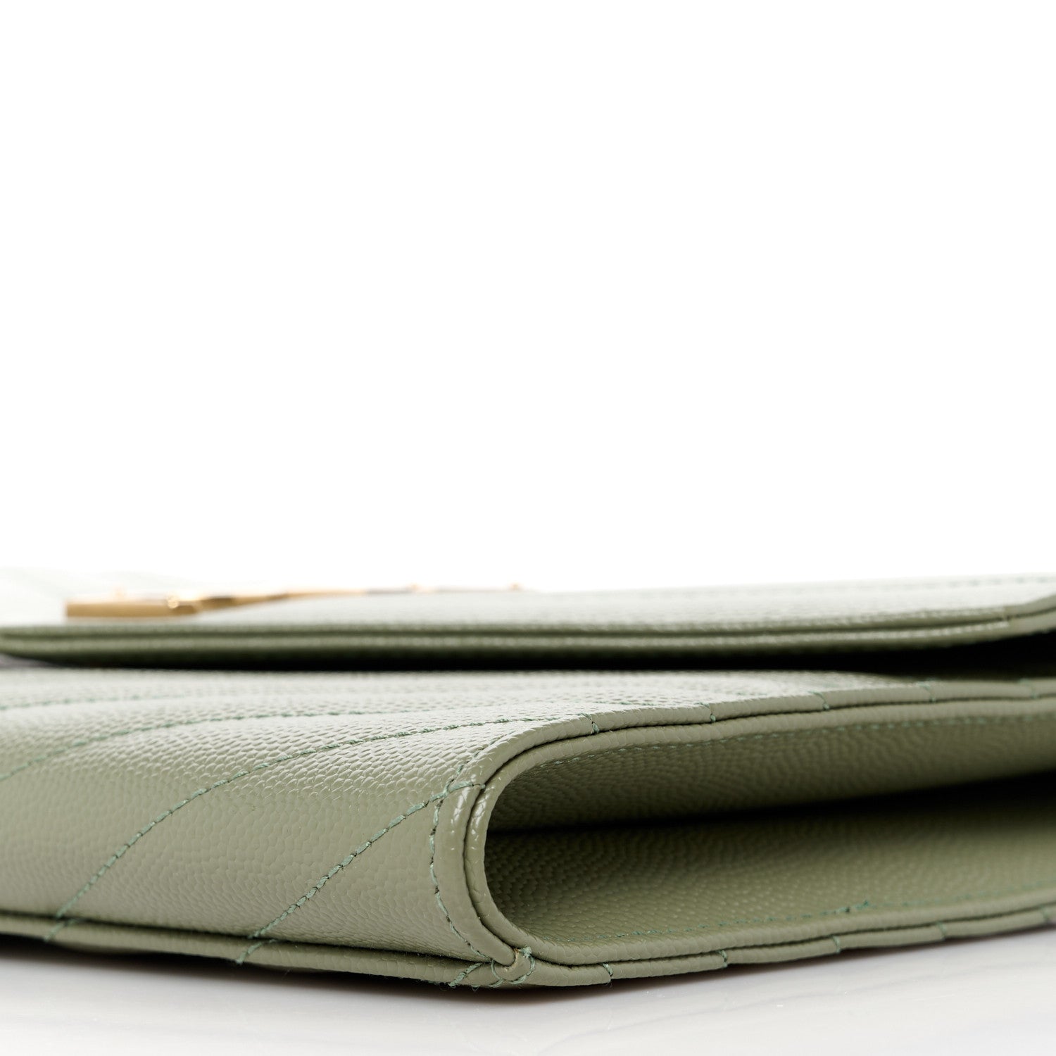 Saint Laurent Grain De Poudre Matelasse Chevron Monogram Envelope Clutch Light Sage 10 of 11