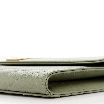 Saint Laurent Grain De Poudre Matelasse Chevron Monogram Envelope Clutch Light Sage 10 of 11