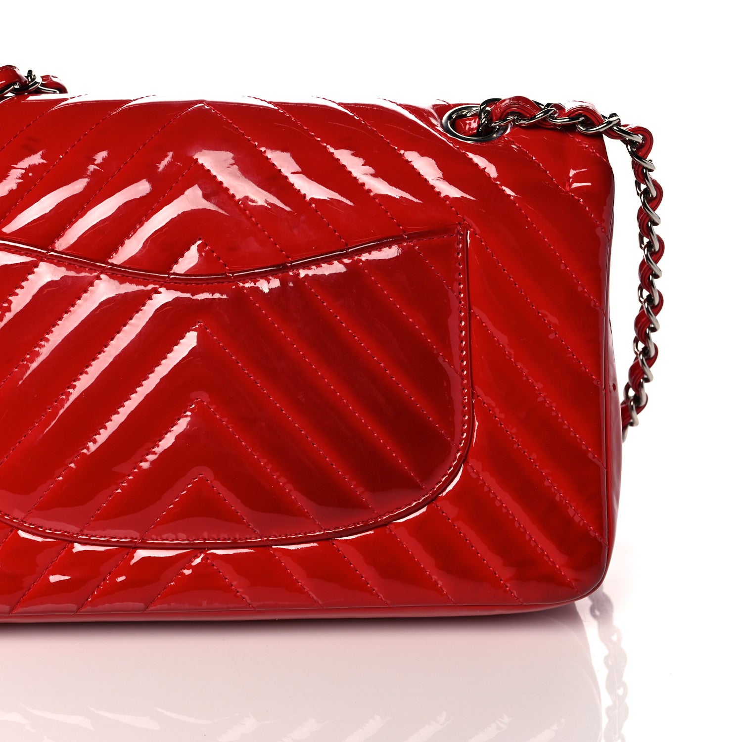 Chanel Patent Chevron Quilted Medium Double Flap Red 19 of 20