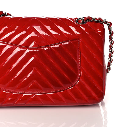 Chanel Patent Chevron Quilted Medium Double Flap Red 19 of 20