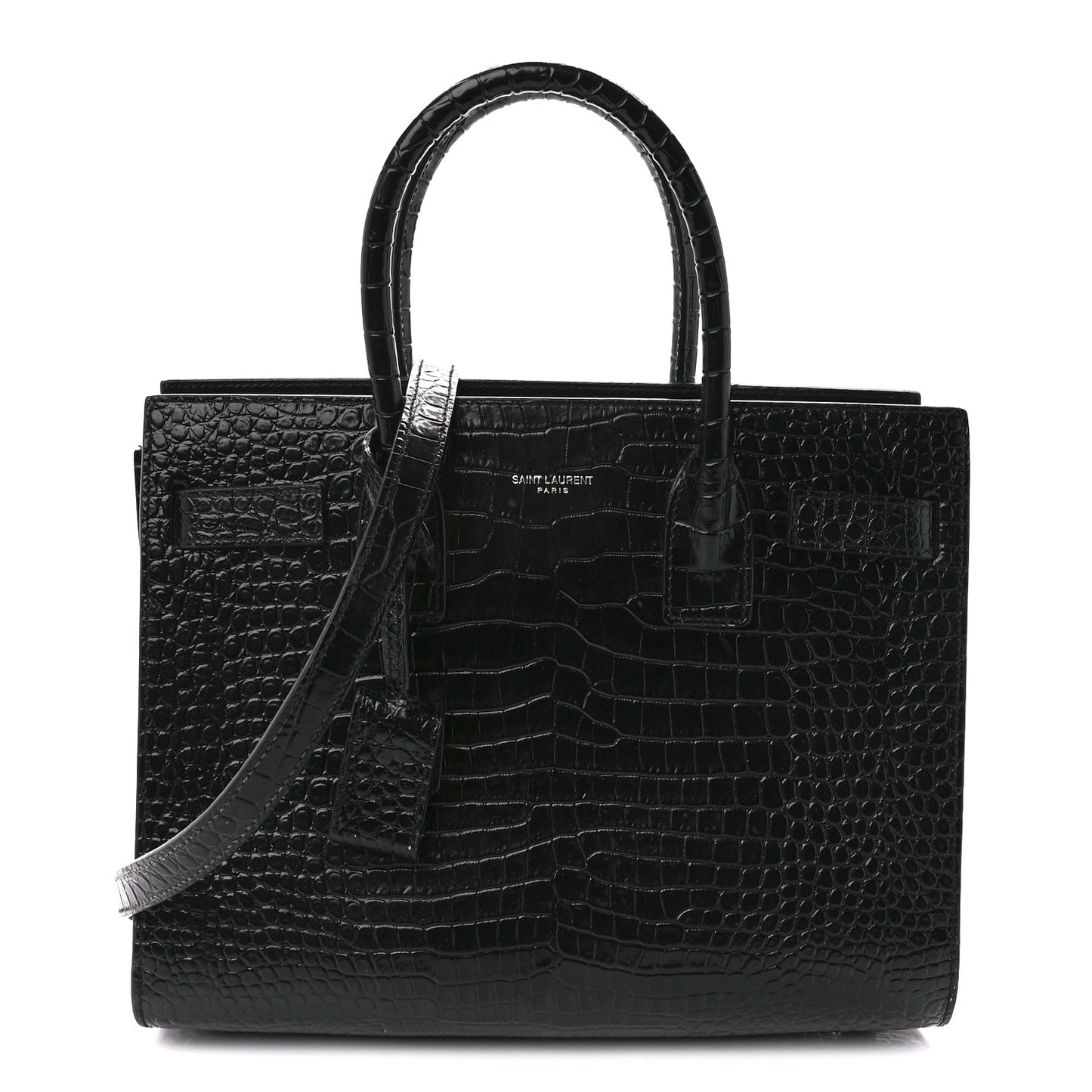 Calfskin Crocodile Embossed Baby Sac De Jour Black