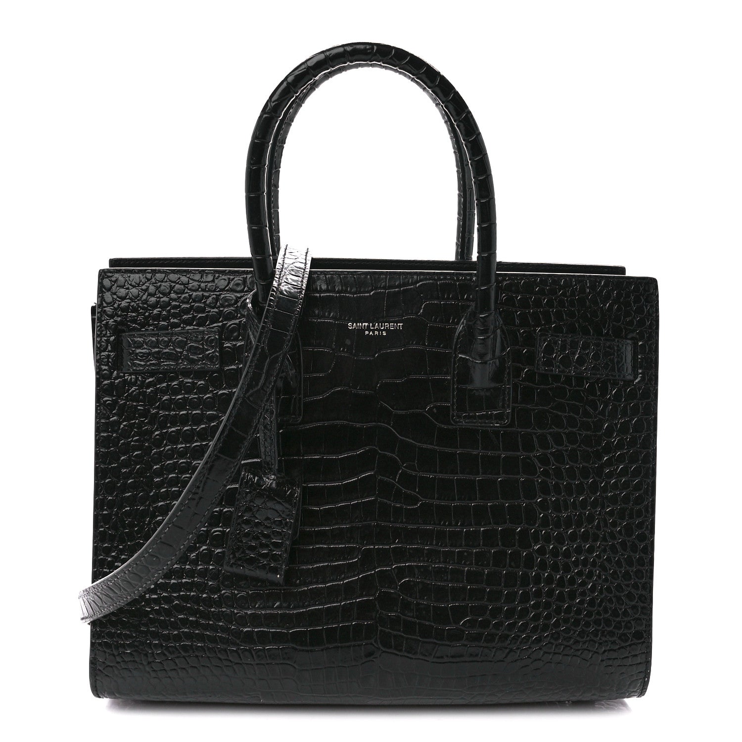 Saint Laurent Calfskin Crocodile Embossed Baby Sac De Jour Black 1 of 12