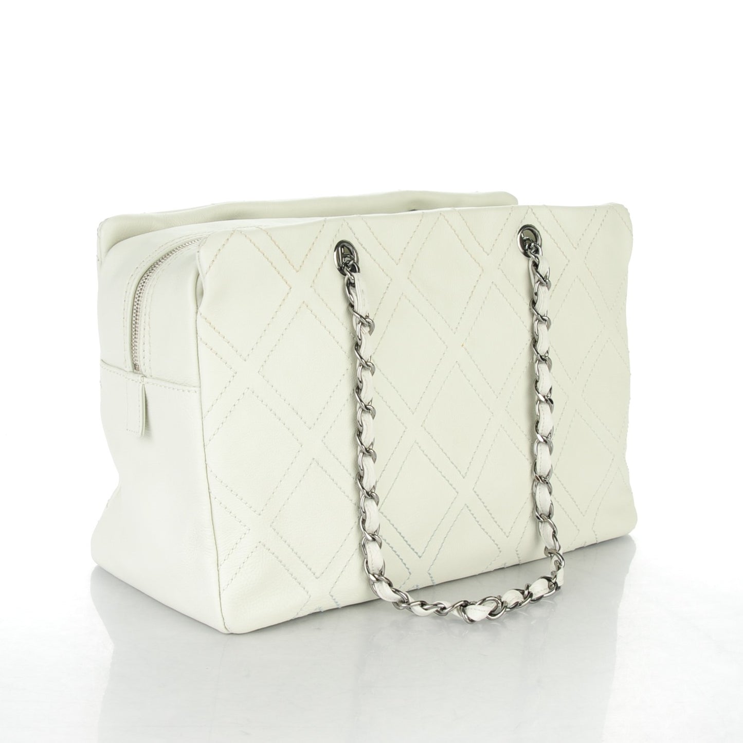 Calfskin Large Diamond Stitch Tote White