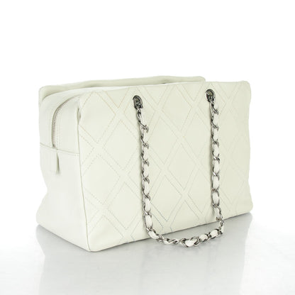 Chanel Calfskin Large Diamond Stitch Tote White 3 of 7