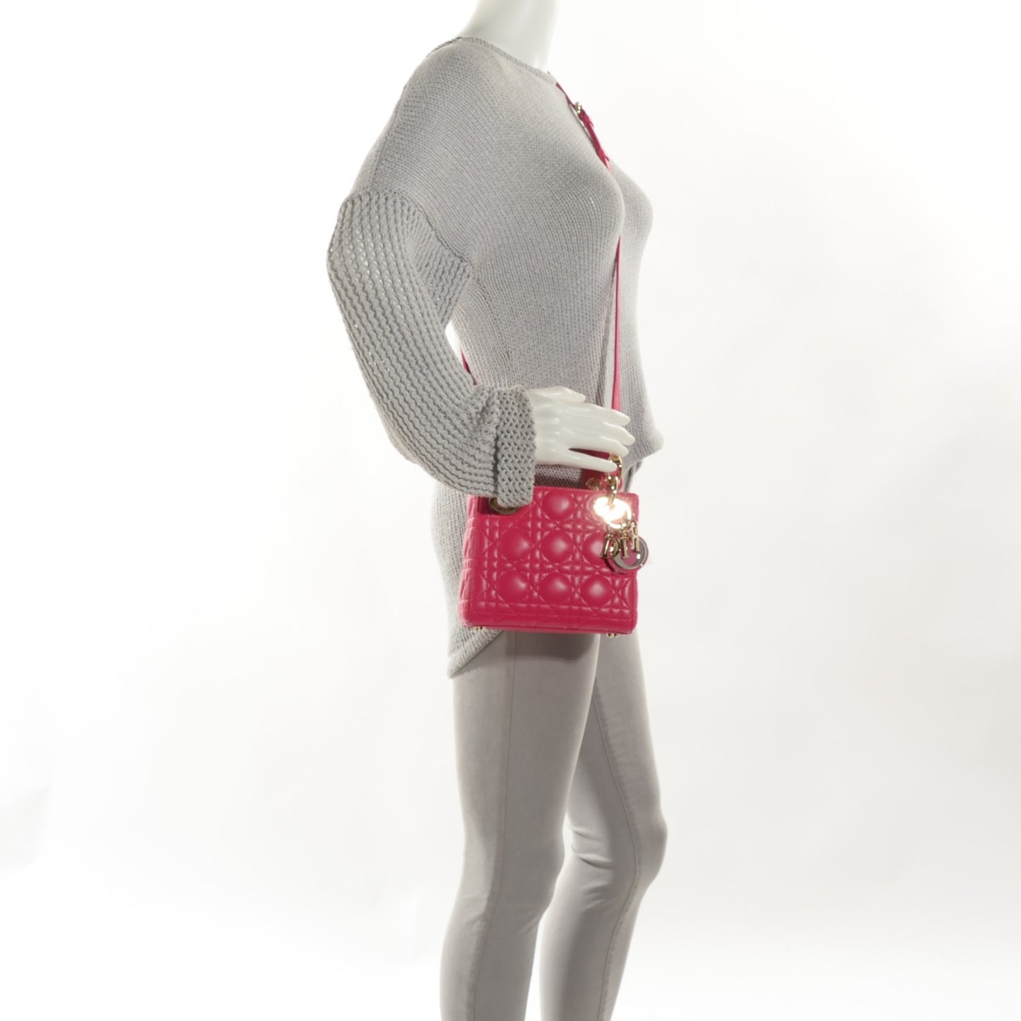 Lambskin Cannage Mini Lady Dior Fuchsia
