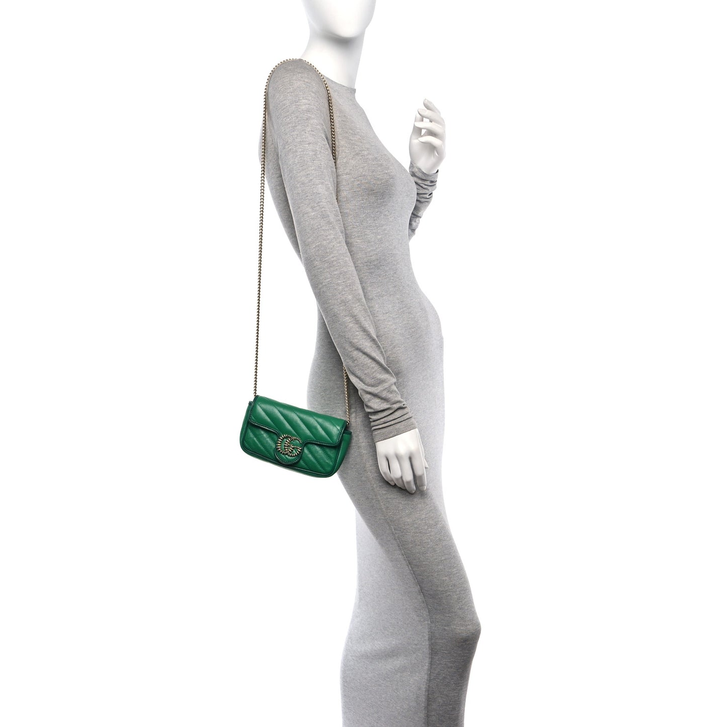 Azalea Calfskin Enamel Matelasse Diagonal Super Mini Torchon GG Marmont Shoulder Bag New Shamarock Emerald