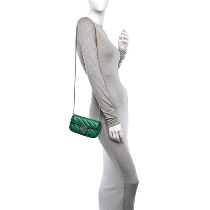 Gucci Azalea Calfskin Enamel Matelasse Diagonal Super Mini Torchon GG Marmont Shoulder Bag New Shamarock Emerald 2 of 10