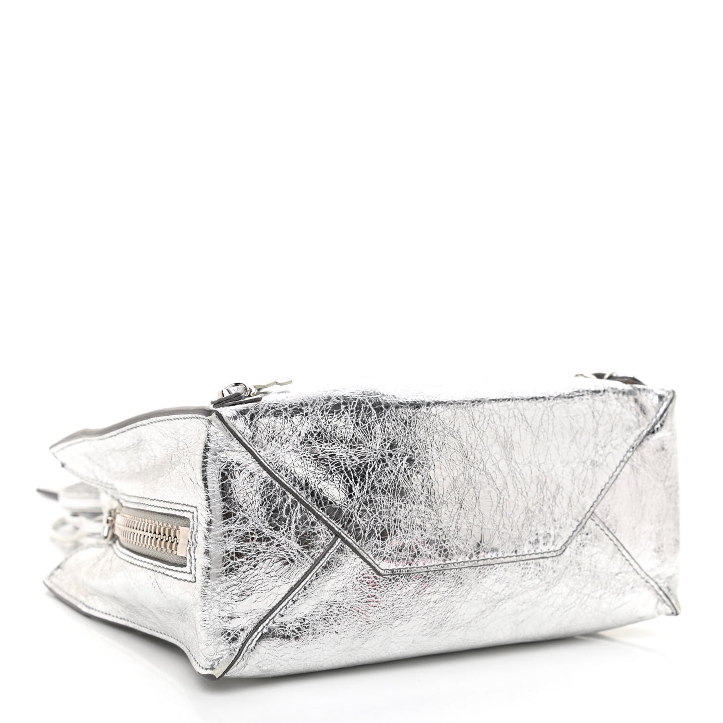 Metallic Calfskin Papier Mini A4 Tote Silver