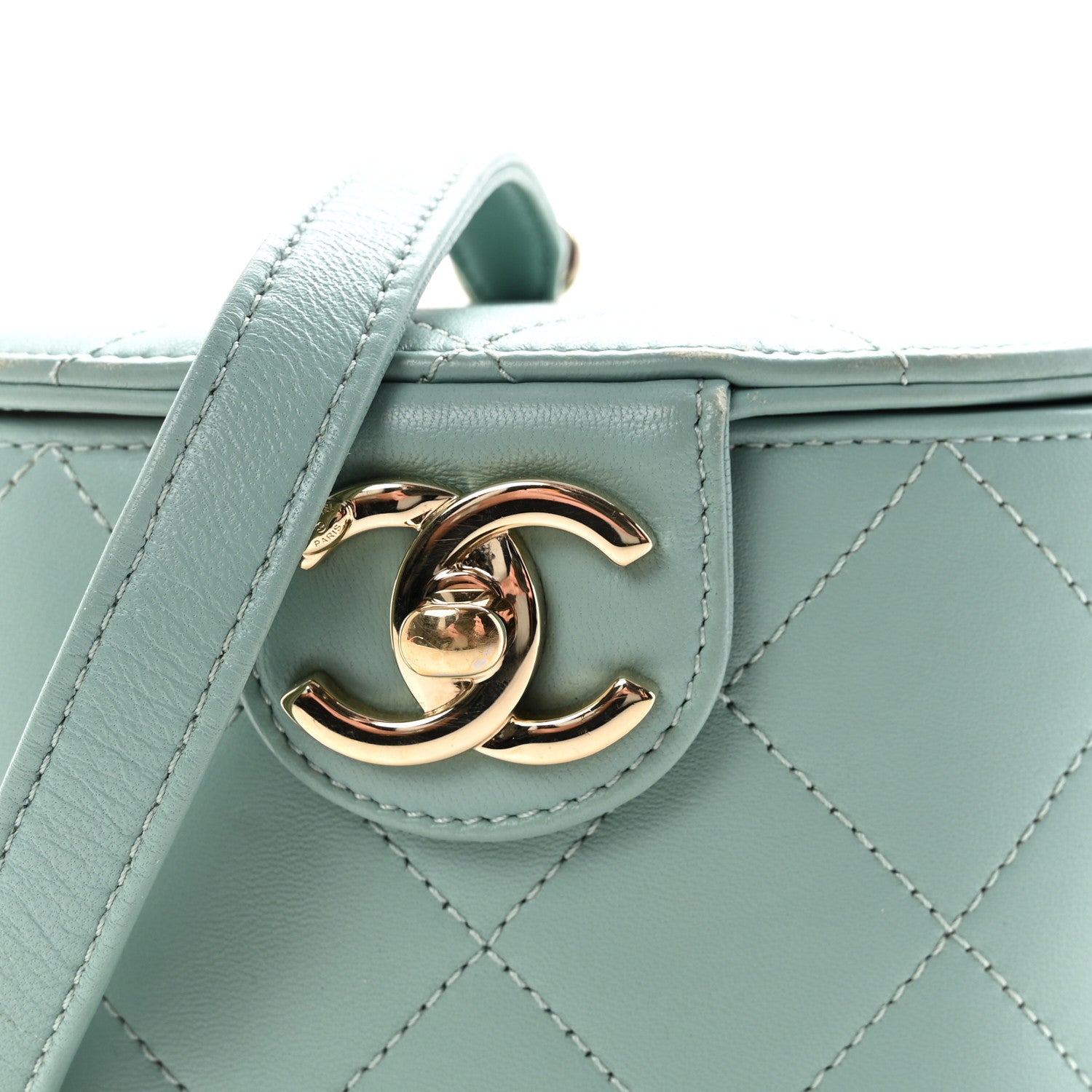 Chanel Lambskin Resin Elegant Chain Vanity Case Light Blue 8 of 10