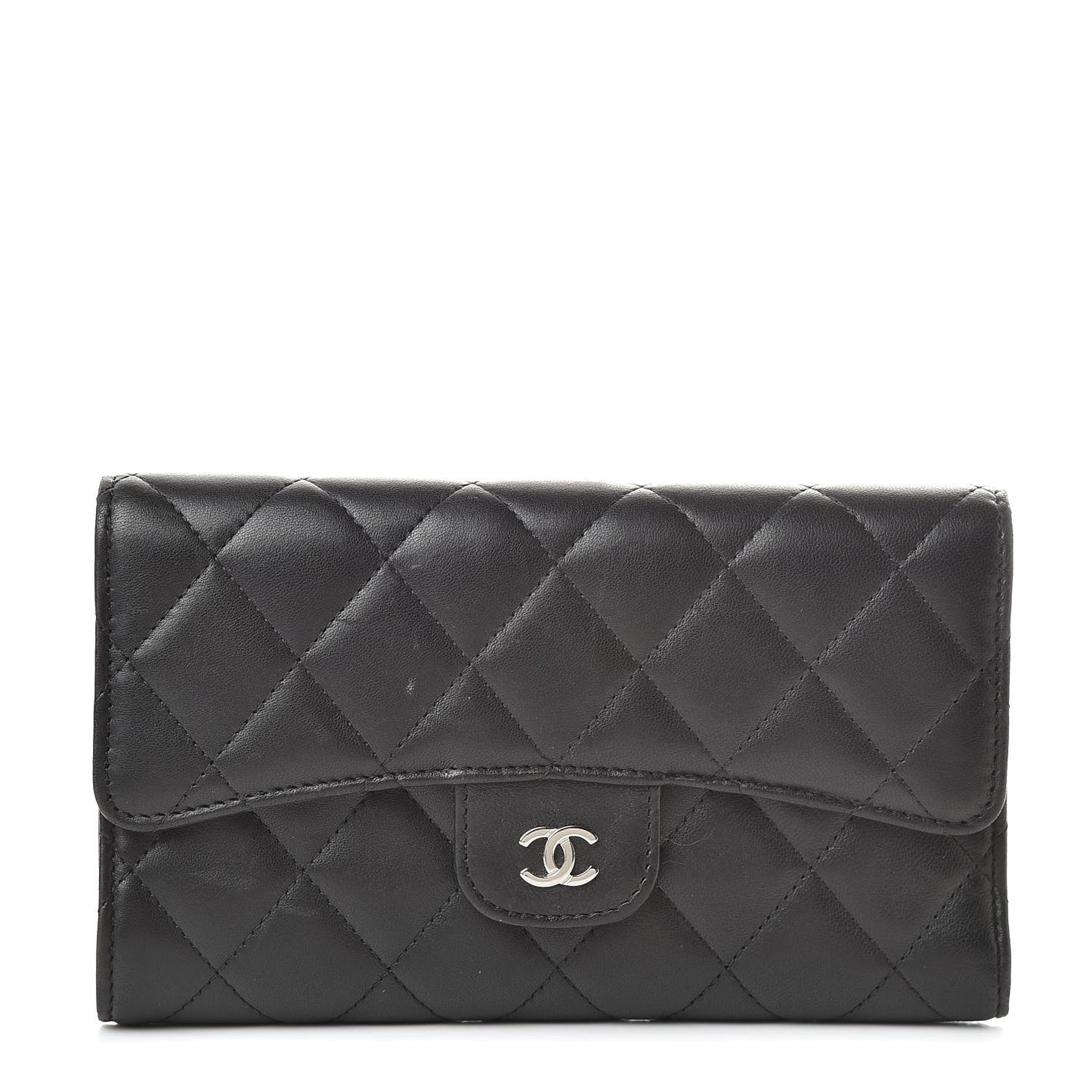 Lambskin Quilted Large Flap Wallet Black