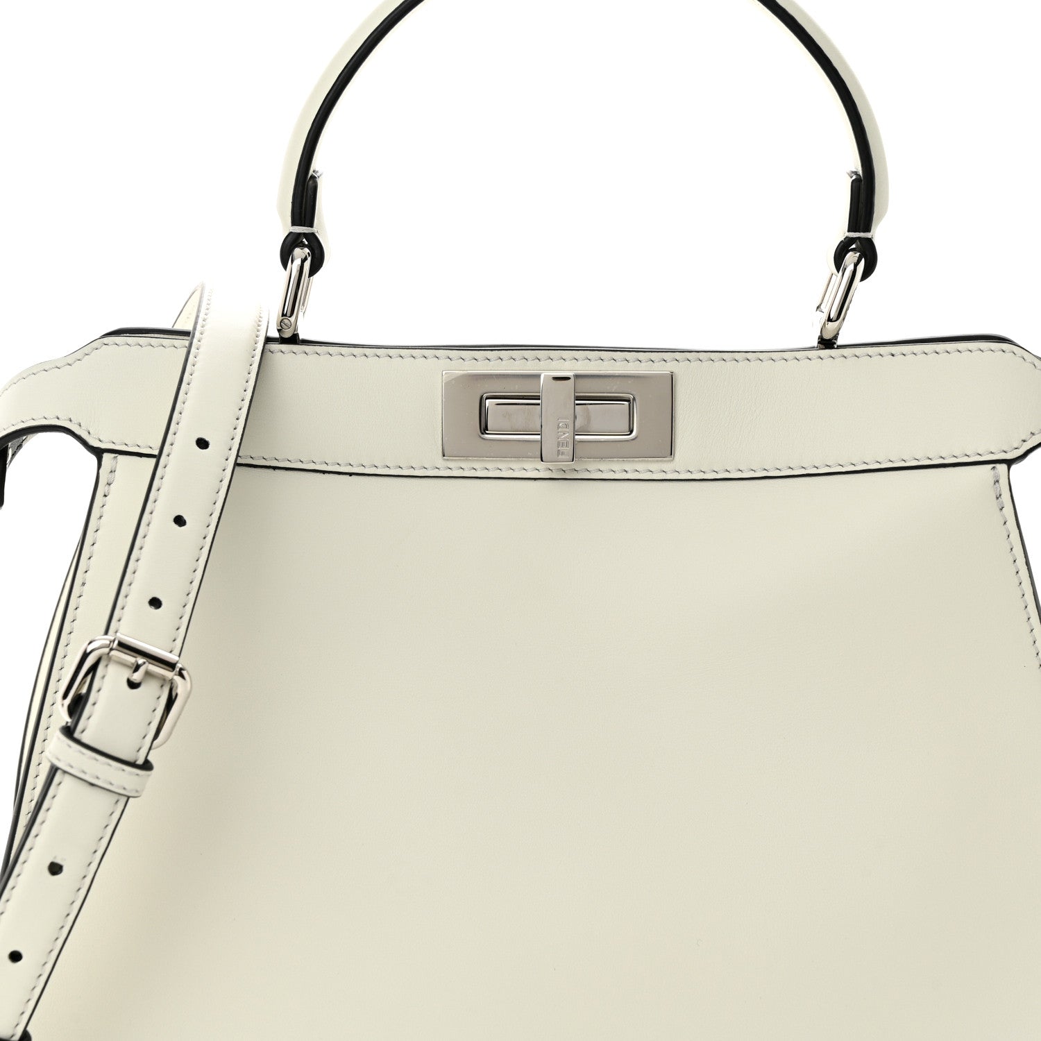 Fendi Vitello Seta Nappa Fendi Roma Stampa Medium Peekaboo I SEE U Satchel White Black 8 of 10
