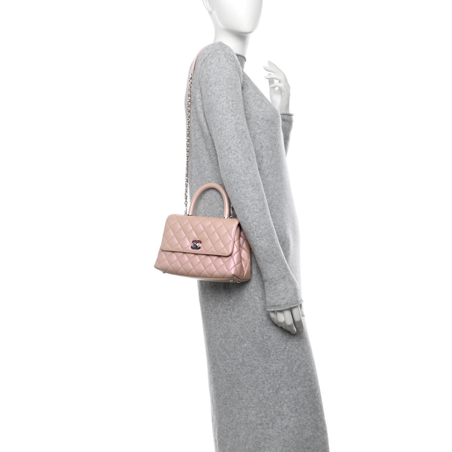 Iridescent Caviar Quilted Mini Coco Handle Flap Pink