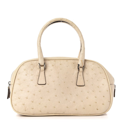 Prada Ostrich Mini Bowling Bag Beige 1 of 13