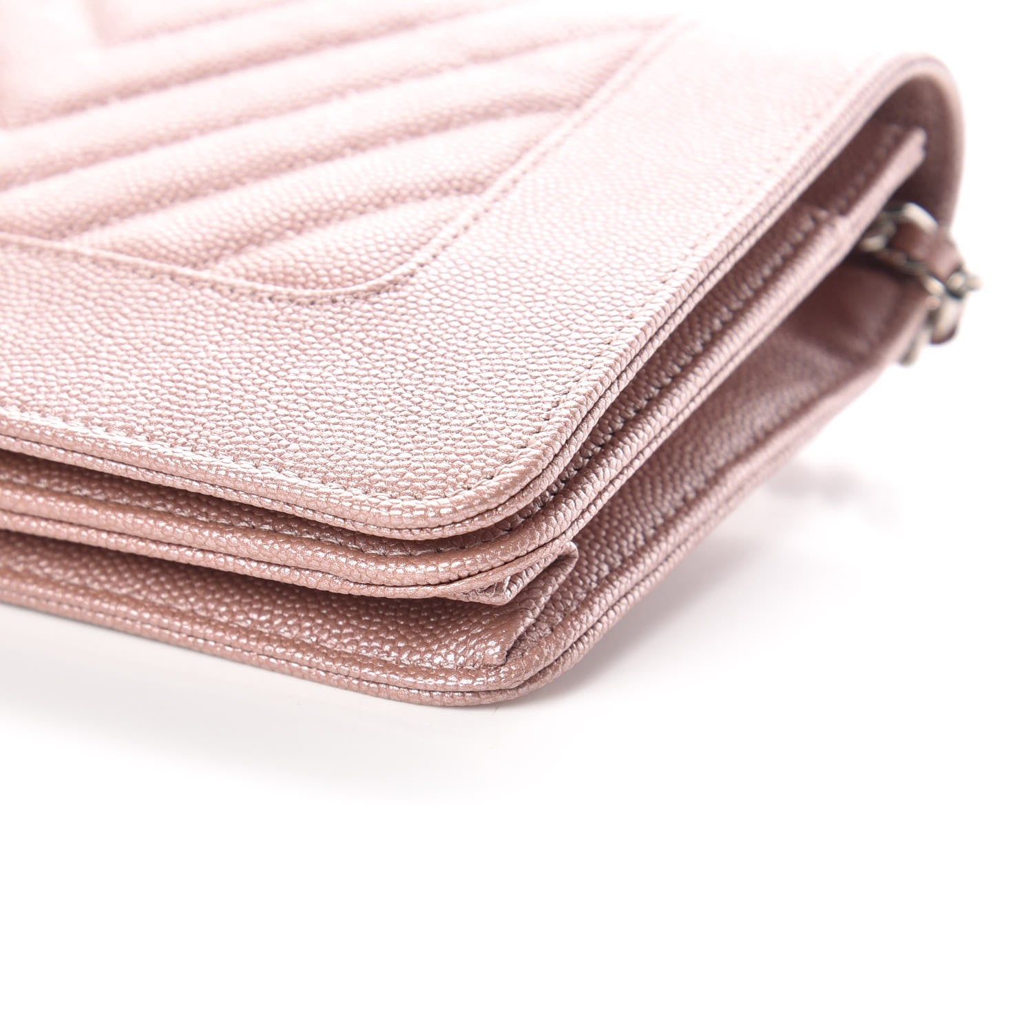 Chanel Metallic Caviar Chevron Quilted Vintage Mademoiselle Wallet On Chain WOC Pink 6 of 11