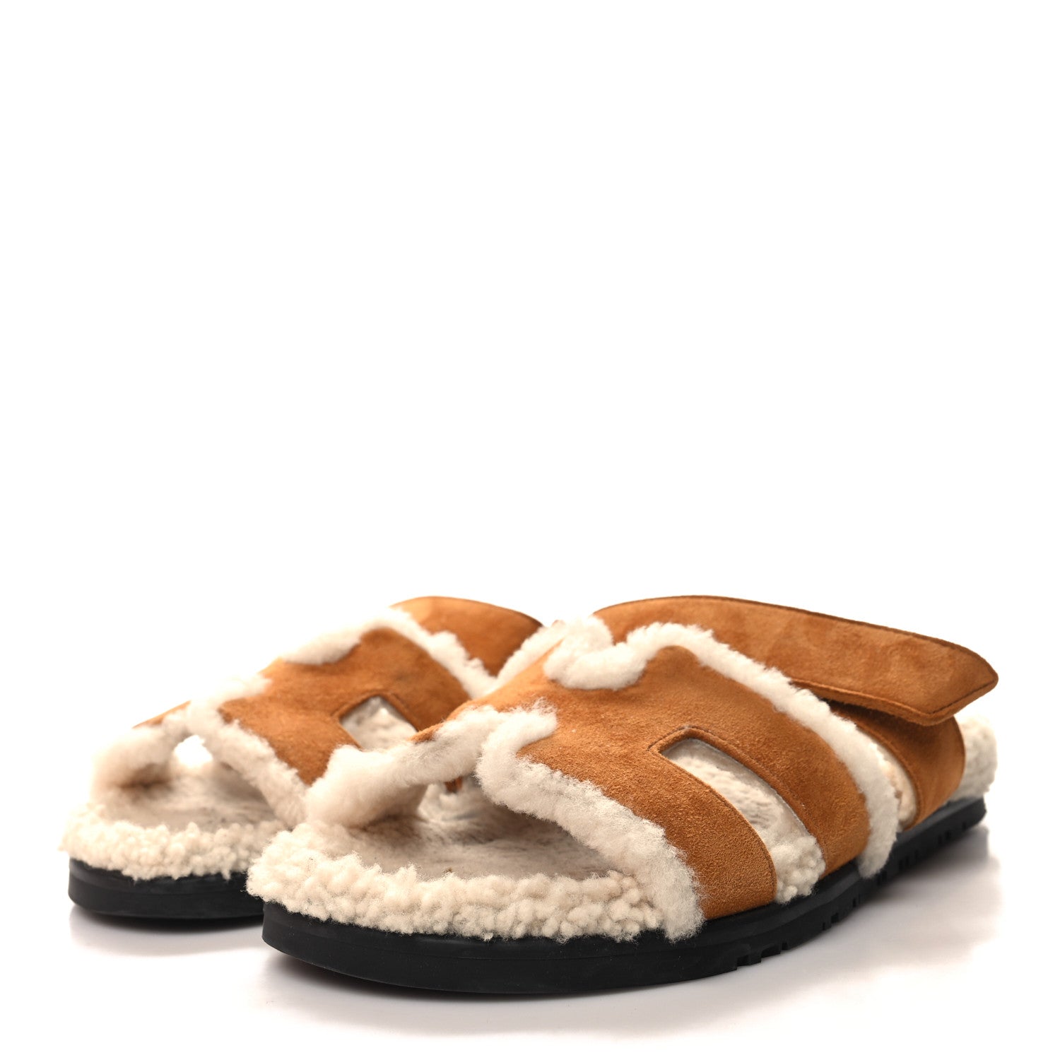 Hermes Suede Goatskin Woolskin Womens Chypre Sandals 38 Naturel Ecru 3 of 9