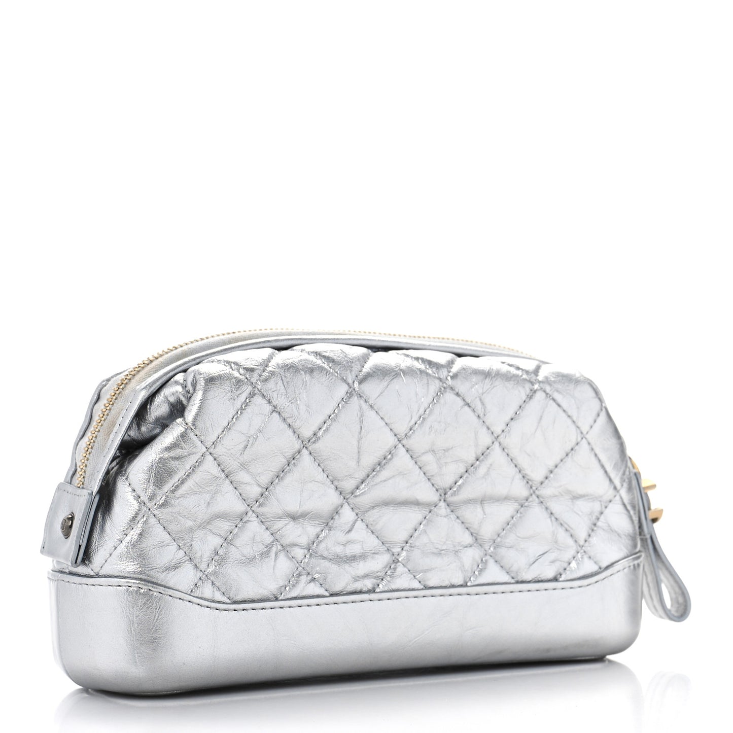 Metallic Calfskin Quilted Gabrielle Cosmetic Case Silver
