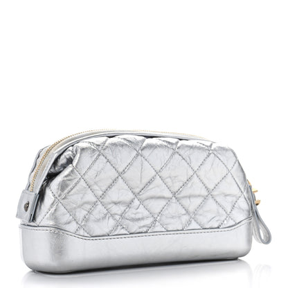Chanel Metallic Calfskin Quilted Gabrielle Cosmetic Case Silver 3 of 10