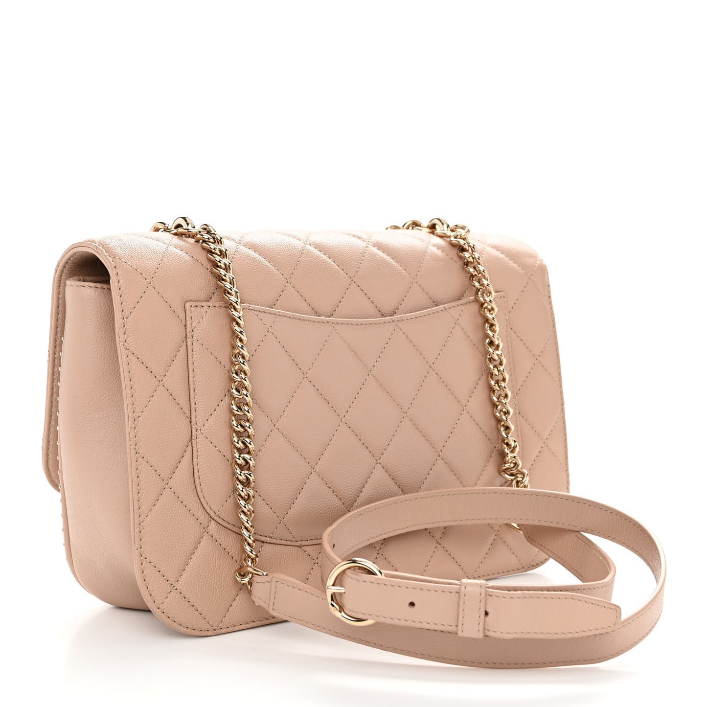 Caviar Quilted Large Studded Flap Beige