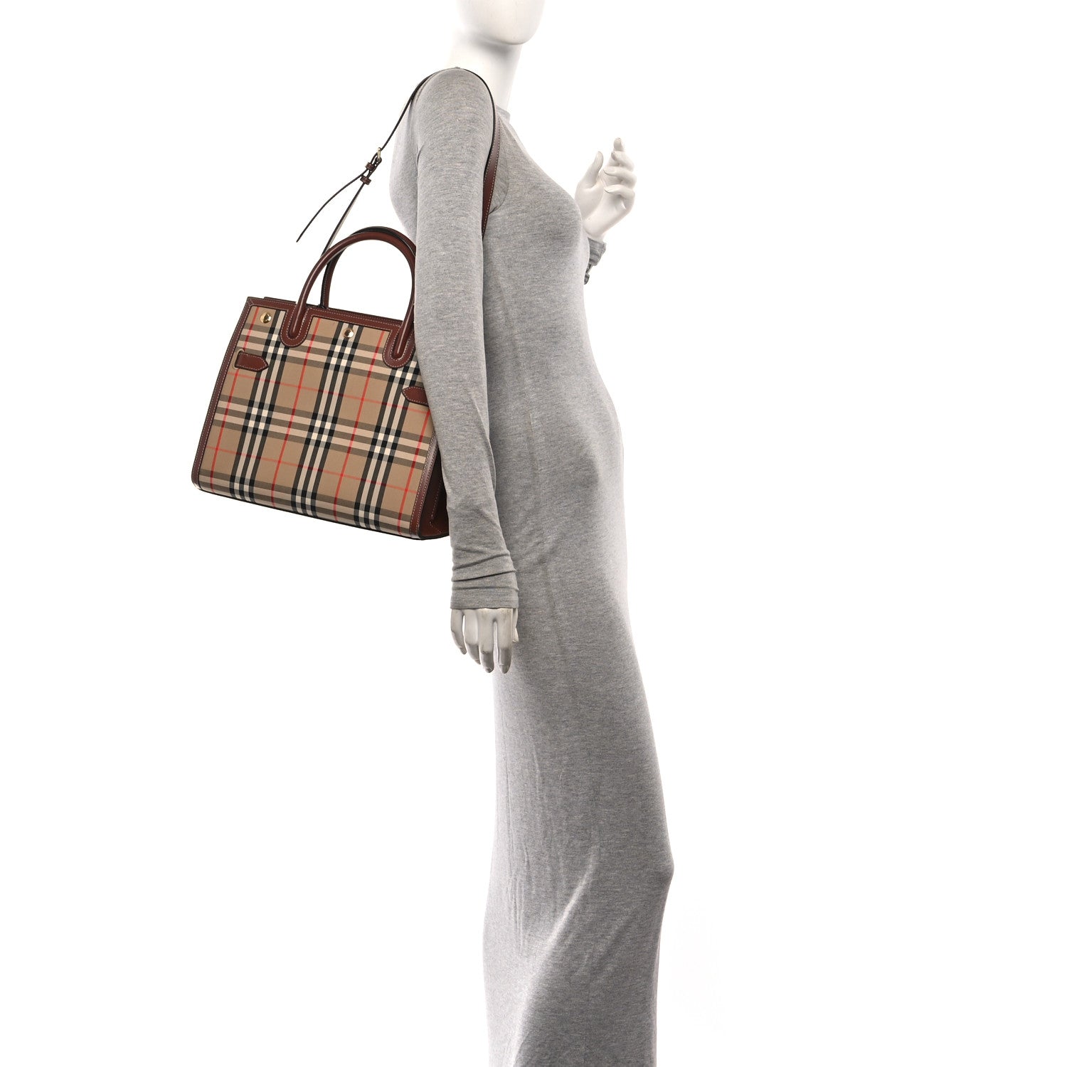 Burberry Calfskin Vintage Check Two Handle Title Bag Archive Beige 2 of 9