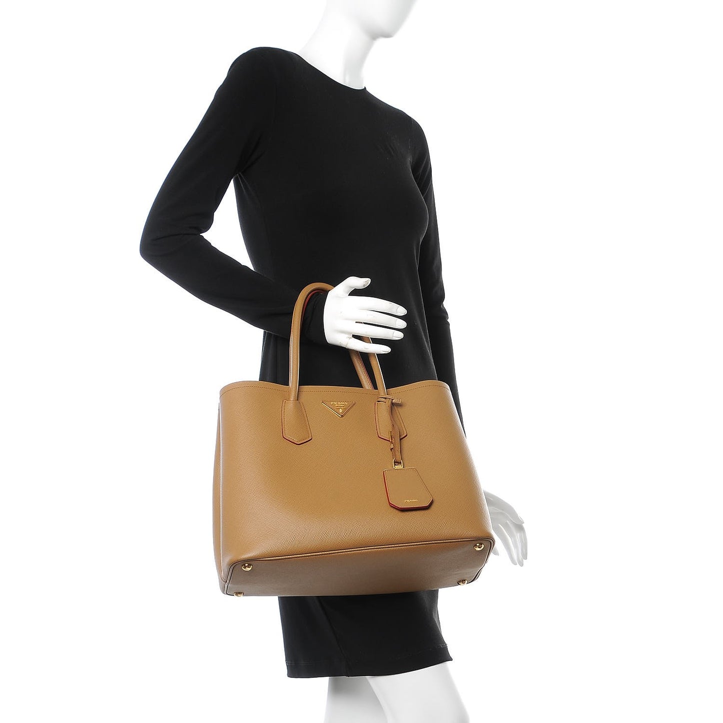 Saffiano Cuir Large Double Bag Caramel