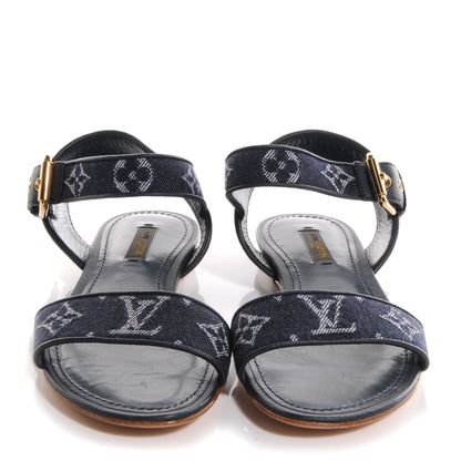 Louis Vuitton Denim Monogram Formentera Flat Sandals 36.5 Blue 2 of 7