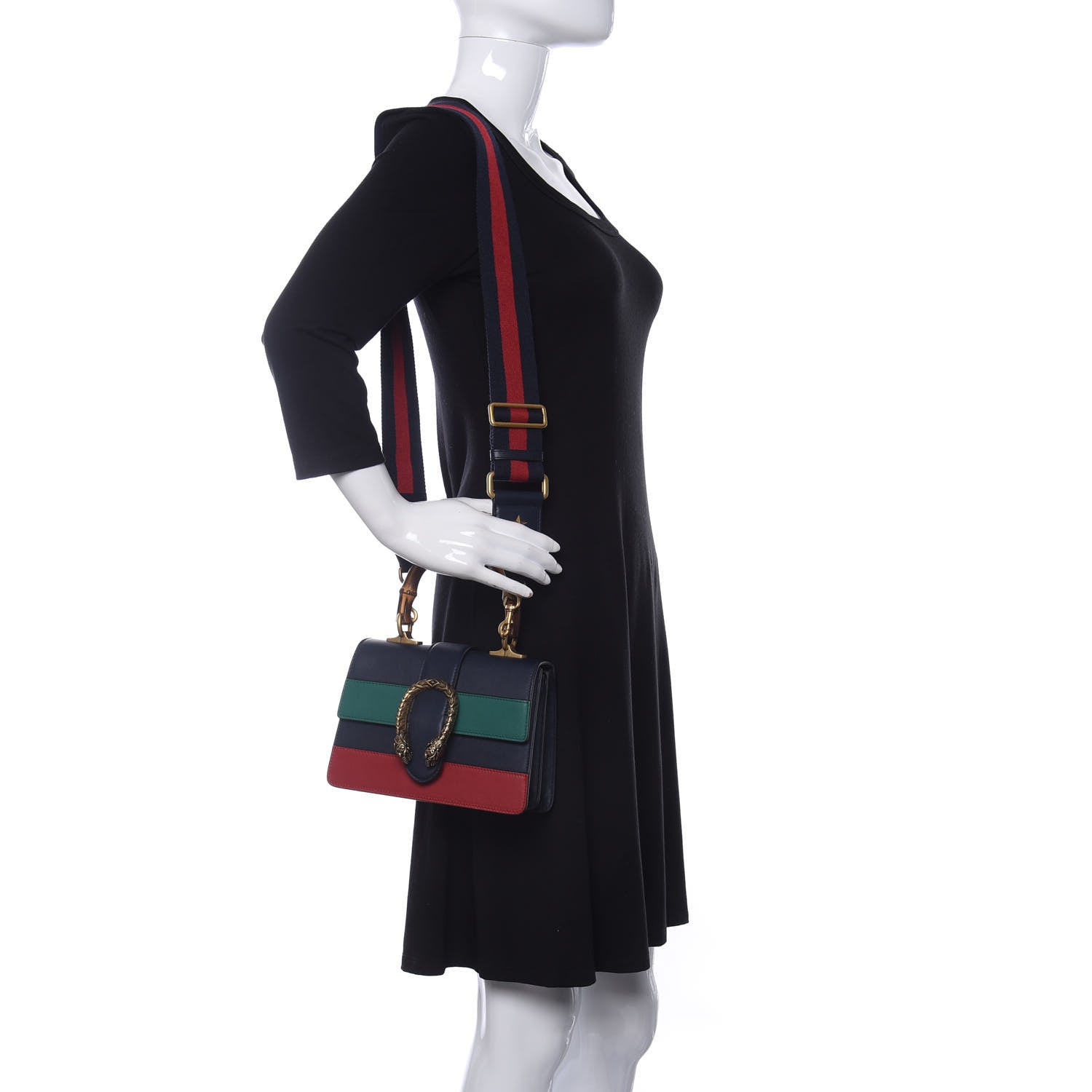 Gucci Calfskin Bamboo Web Mini Dionysus Top Handle Bag Blue Emerald Hibiscus Red 2 of 10