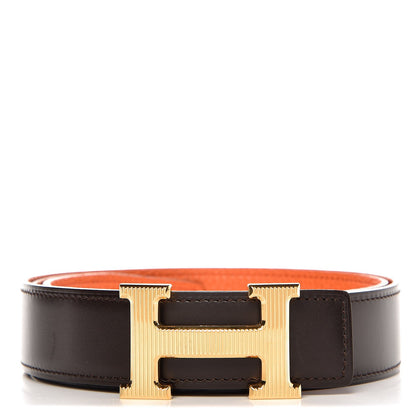 Hermes Box Togo Strie 32mm H Belt 95 Chocolate Orange 1 of 7