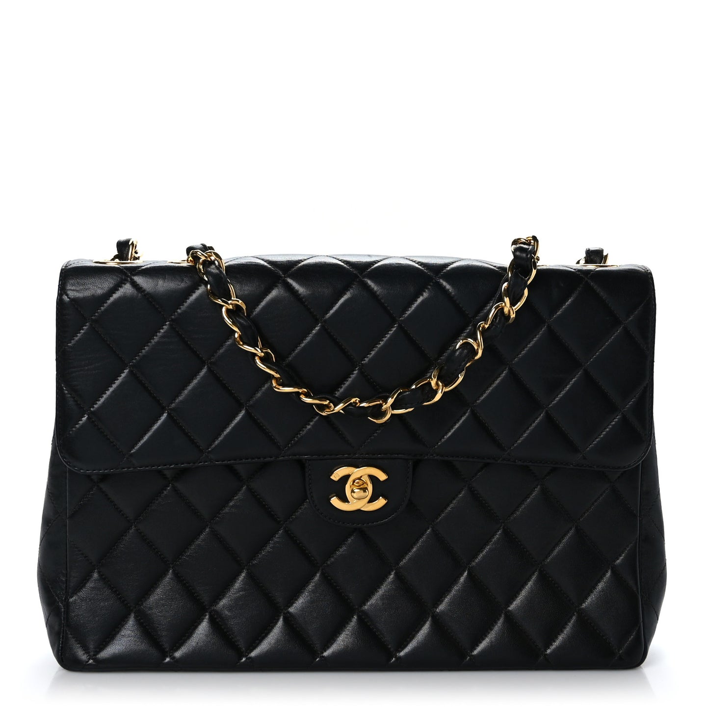 Lambskin Quilted Jumbo Single Flap Black