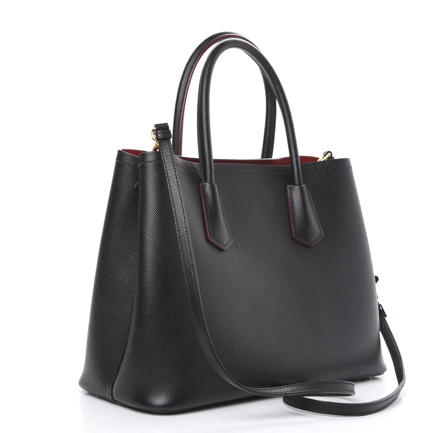 Saffiano Cuir Medium Double Bag Black Fuoco