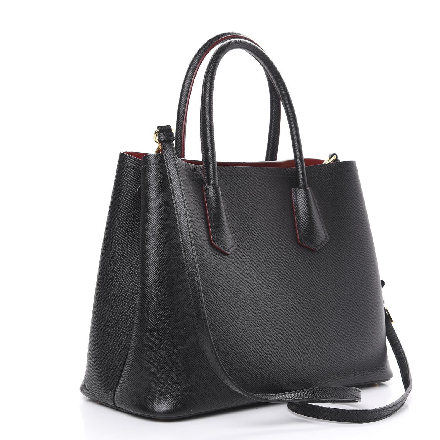 Prada Saffiano Cuir Medium Double Bag Black Fuoco 4 of 10