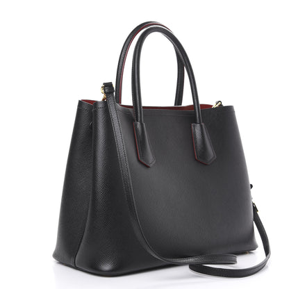 Prada Saffiano Cuir Medium Double Bag Black Fuoco 4 of 10