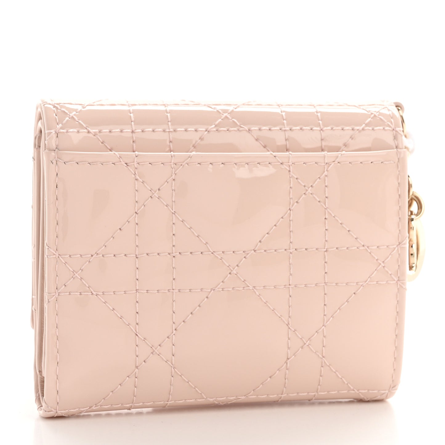 Patent Cannage Lady Dior Medium Wallet Rose Poudre