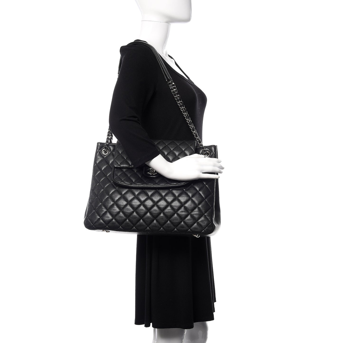 Caviar Quilted Flap Tote Black