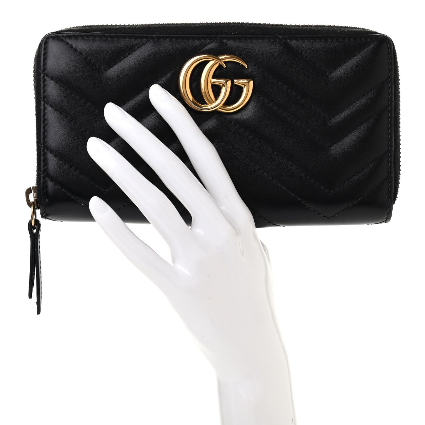 Calfskin Matelasse GG Marmont Zip Around Wallet Black