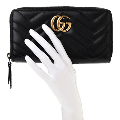 Gucci Calfskin Matelasse GG Marmont Zip Around Wallet Black 2 of 7