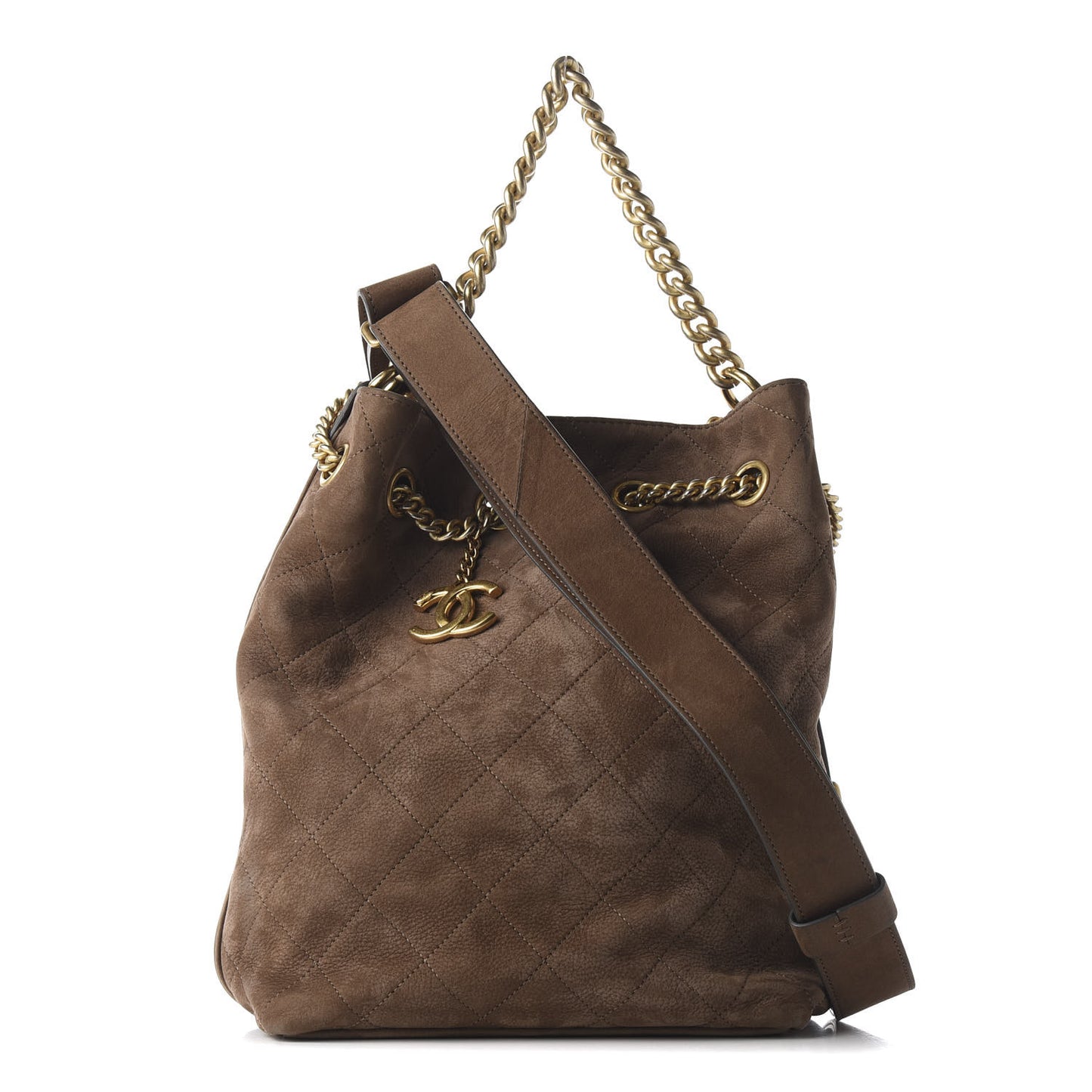 Suede Calfskin Small On My Shoulder Drawstring Bag Brown