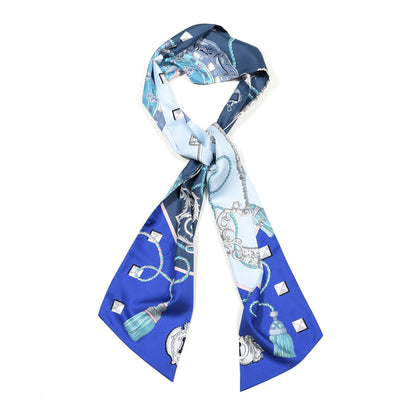 Hermes Silk Les Cles Twilly Scarf Royal Bleu Petrol Sky Bleu 1 of 9