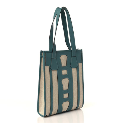 Hermes Canvas Calfskin Petit H Bell Tote Bag Bleu Violet Vert 3 of 8