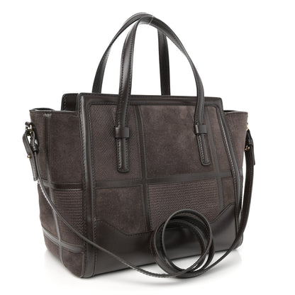 Salvatore Ferragamo Calfskin Suede Patchwork Double Handle Small Amy Tote Deep Brown 3 of 10