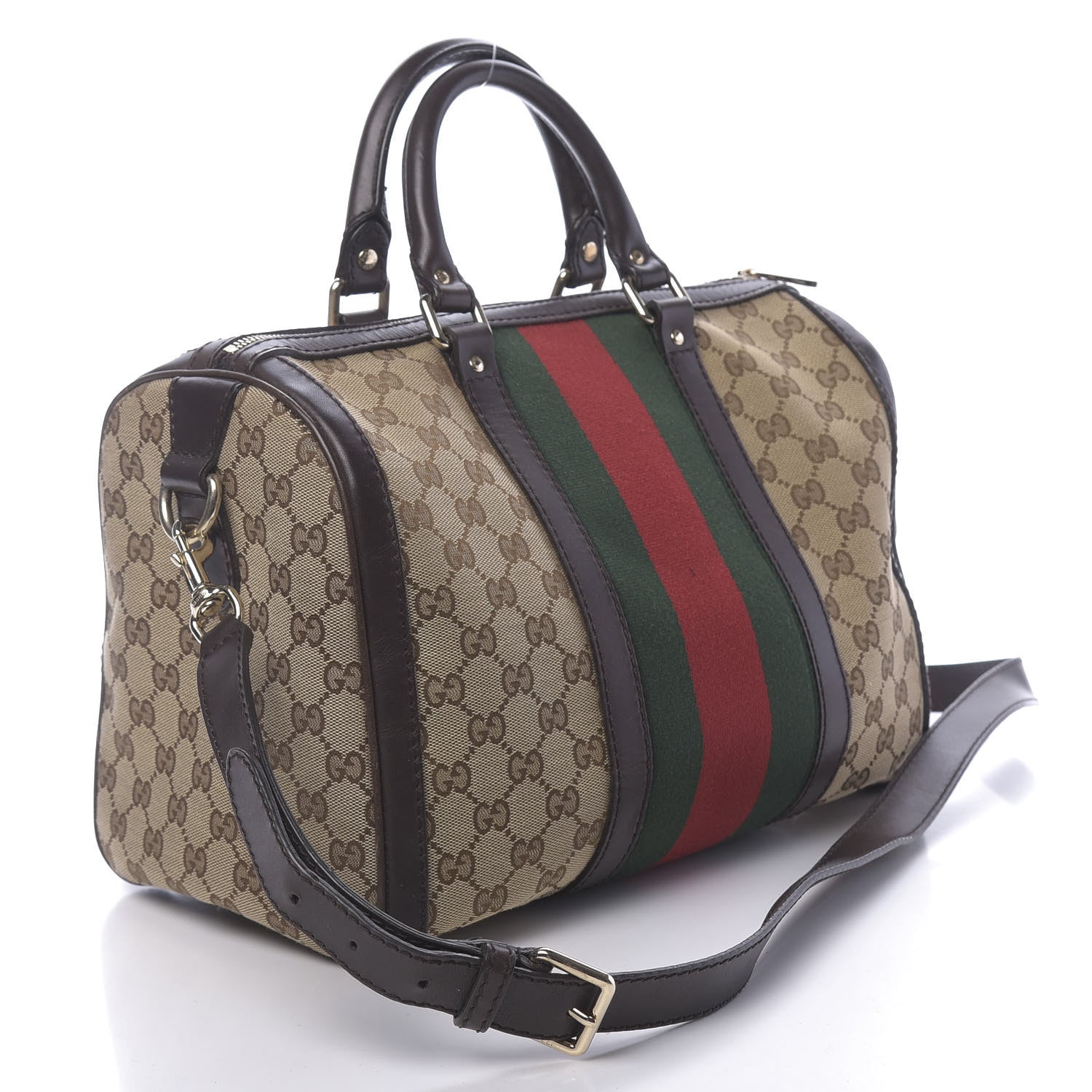 Gucci Monogram Vintage Web Medium Boston Dark Brown 3 of 13