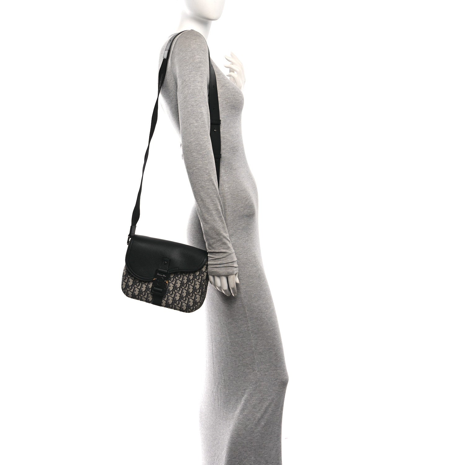 Christian Dior Oblique Jacquard Grained Calfskin Small Saddle Messenger Bag Beige Black 2 of 11