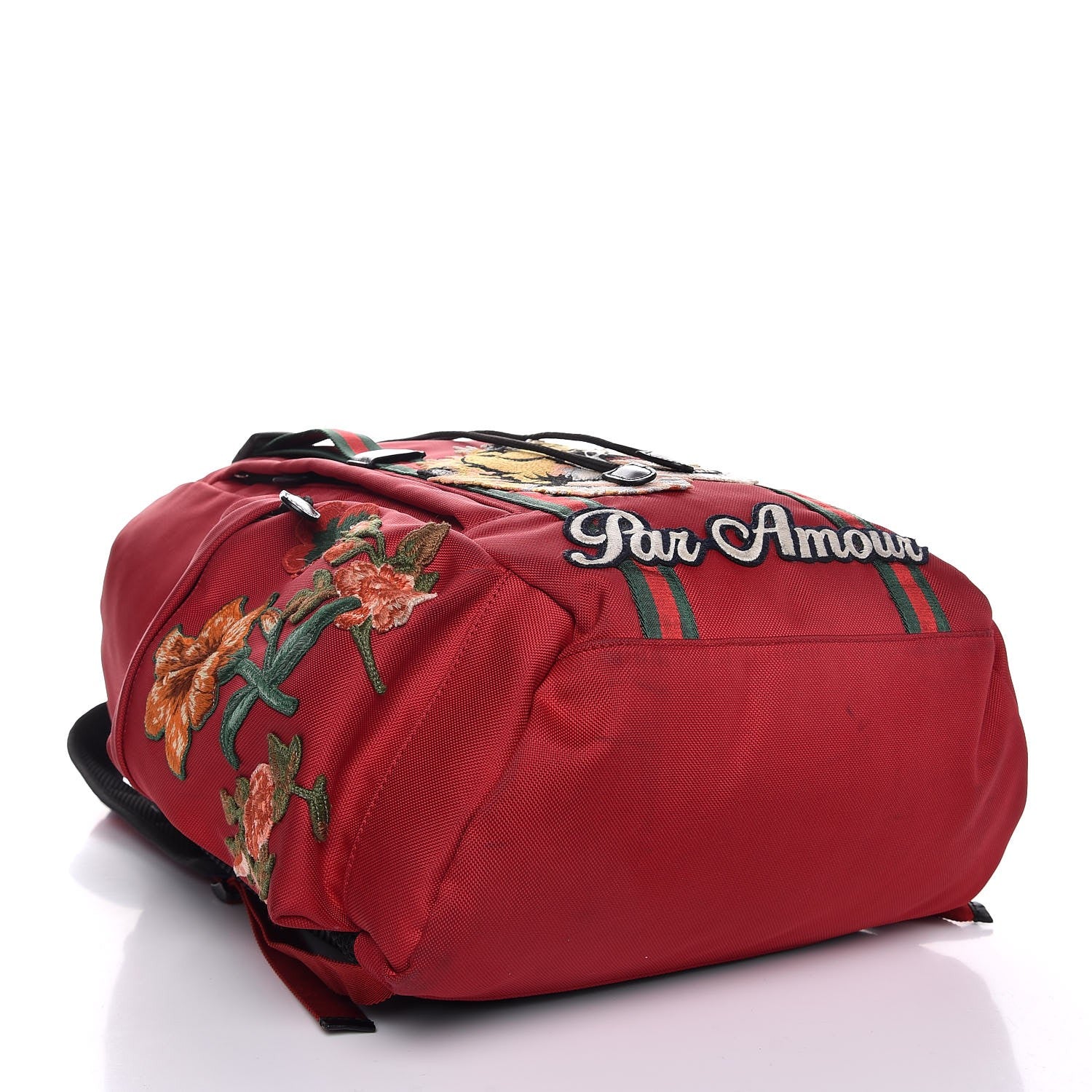 Gucci Nylon L'Aveugle Par Amour Embroidered Double Buckle Backpack Red 4 of 11