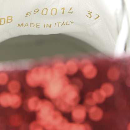 Saint Laurent Perforated Calfskin Glitter Andy Low Top Sneakers 37 White Red 8 of 9