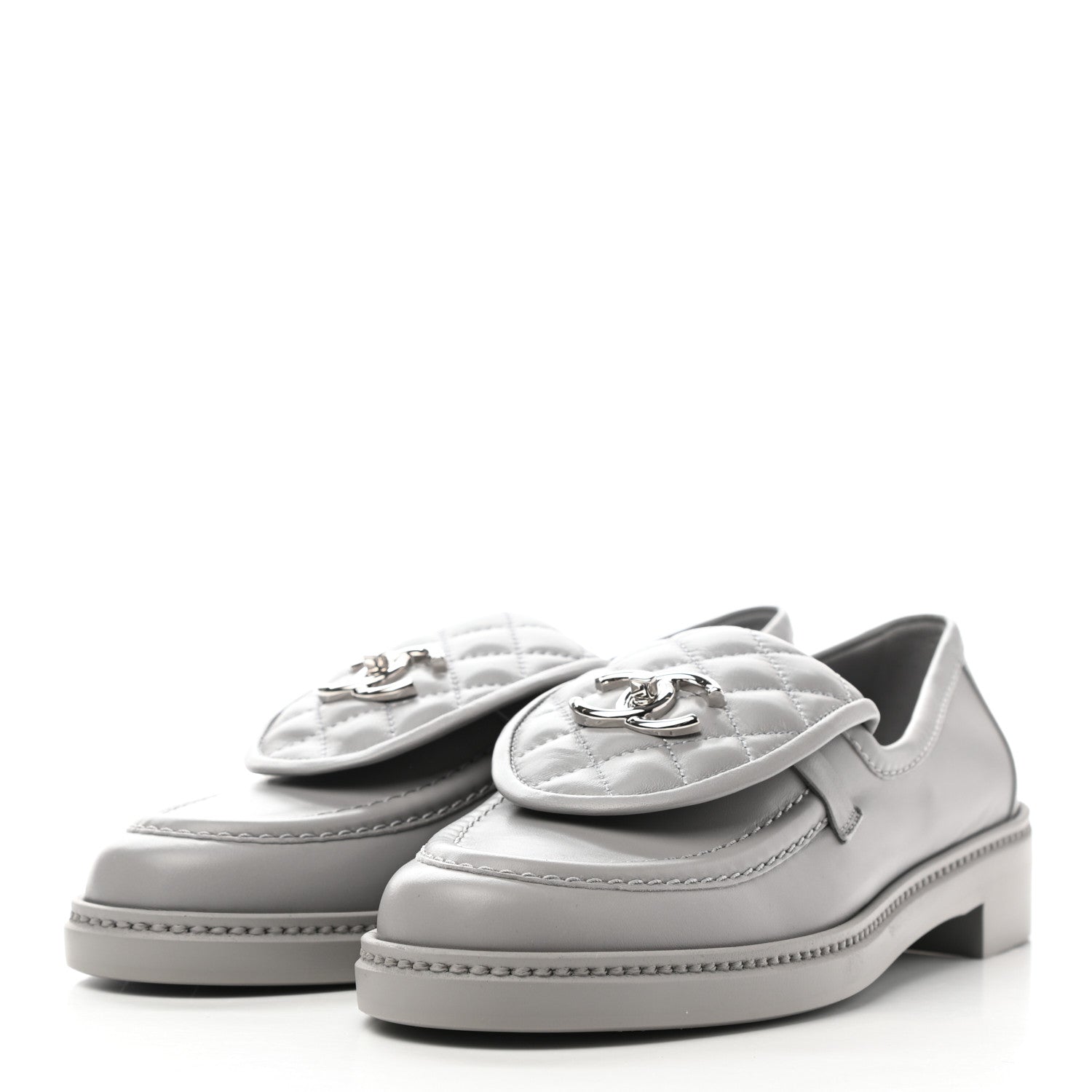 Chanel Lambskin Quilted CC Turnlock Loafers 39 Grey 3 of 9