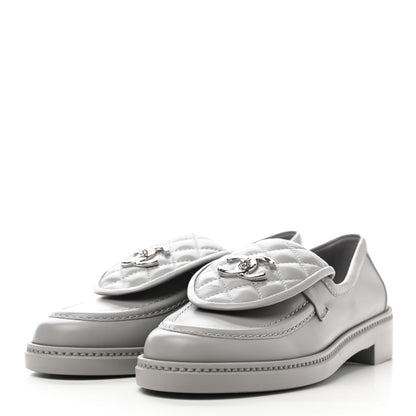 Chanel Lambskin Quilted CC Turnlock Loafers 39 Grey 3 of 9