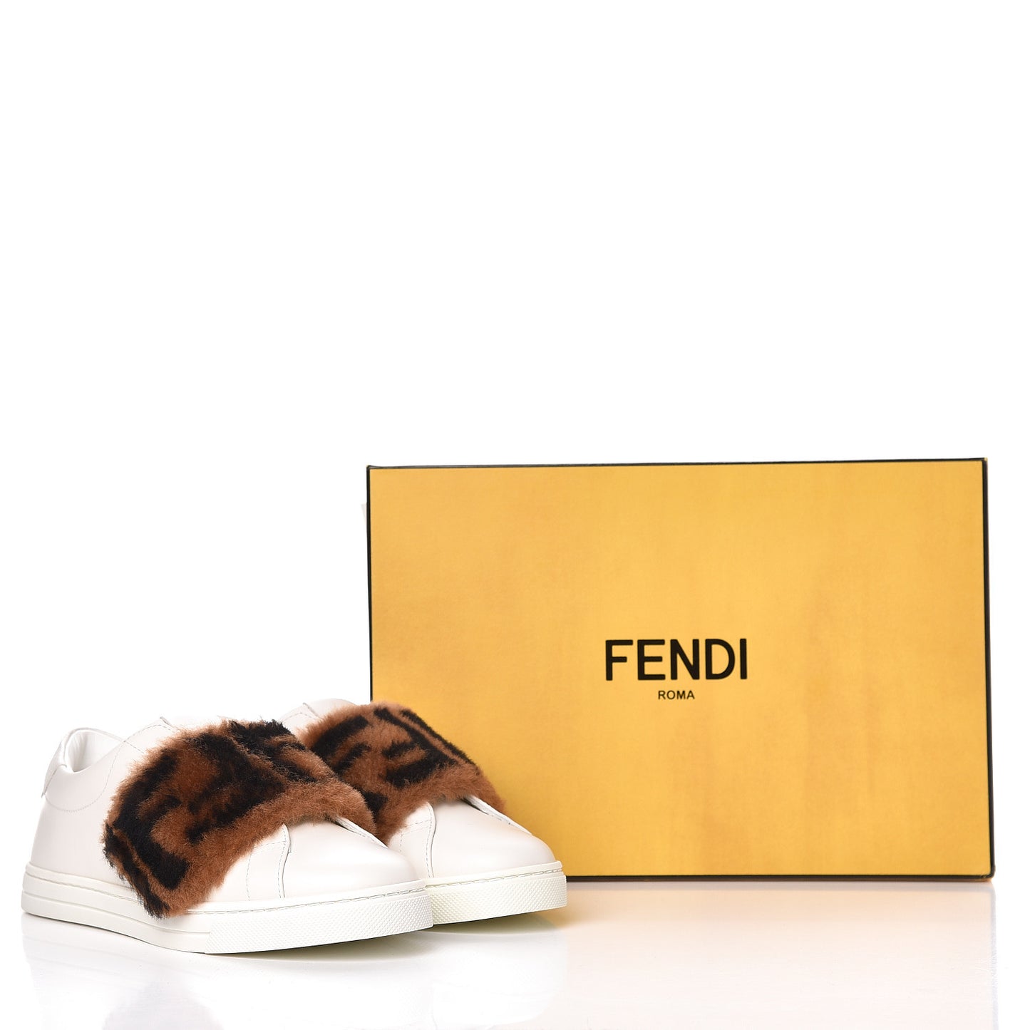 Vitello Shearling FF Velcro Slip On Sneakers 36 White